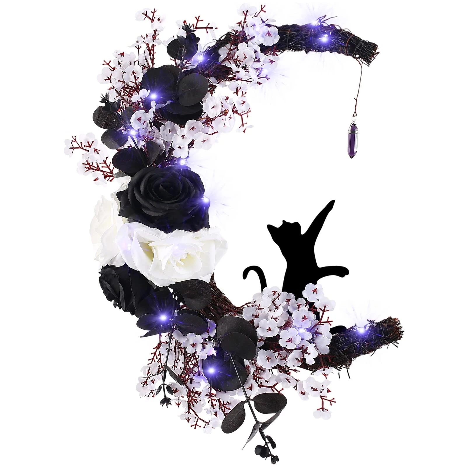 2025 Halloween Wreaths for Front Door Lighted Black Halloween Wreath with Ros...