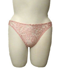 80's Delicates Gold Label Pink Lace Mesh Low Cut Bikini Panties Panty M USA made