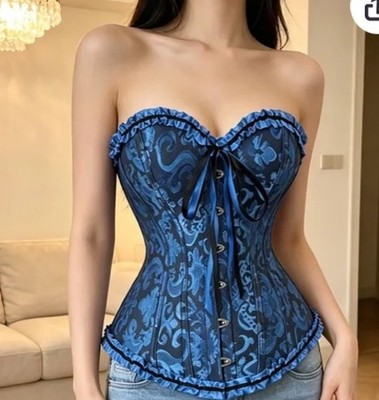 Vrapo  size M Corset Blue Black Sexy Victorian Goth Dark Festival Renaissance