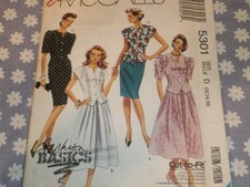 McCALL'S 5301 MISSES TOP FULL OR SLIM SKIRT PATTERN UNCUT--12-14-16