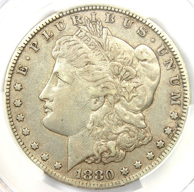 #ad 1880 CC Morgan Silver Dollar $1 Carson City Coin Certified CAC XF Details EF $465.00
