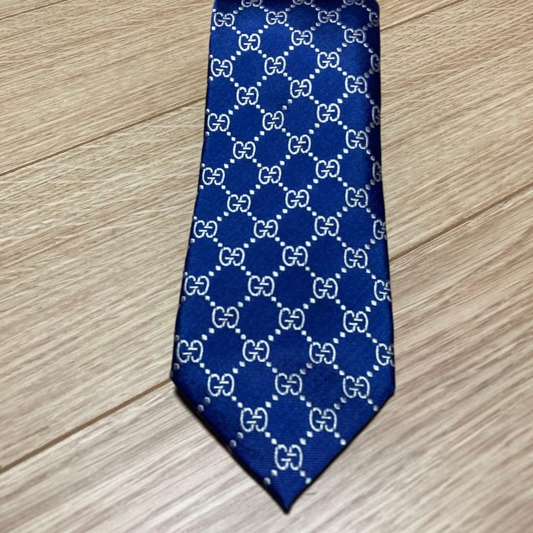 Gucci Silk Tie GG Pattern Interlocking Bee Navy U… - image 6