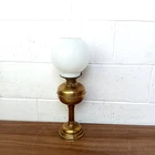 Antique Brass Column Oil Lamp Table Lamp With White Milk Glass Shades 23"
