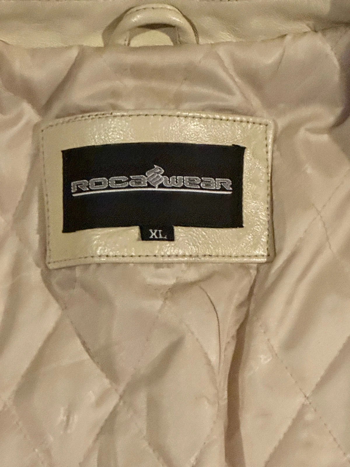 RARE Vintage Y2K Rocawear "Lion Head" Leather Varsity Jacket Beige Black Sz XL image 5