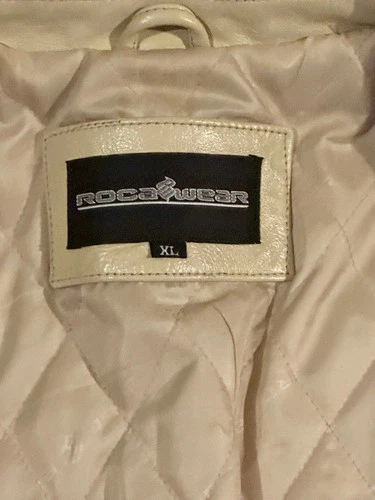 RARE Vintage Y2K Rocawear "Lion Head" Leather Varsity Jacket Beige Black Sz XL image 5