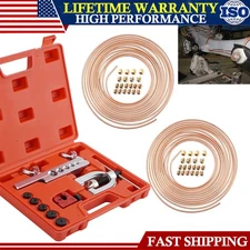 NEW 25ft 3/16 + 1/4 Copper Coated Brake Line & Double & Single Flaring Tool Kit