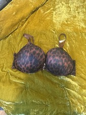 Victoria's Secret Bombshell Plunge Push-Up Bra Size 38D Leopard Print