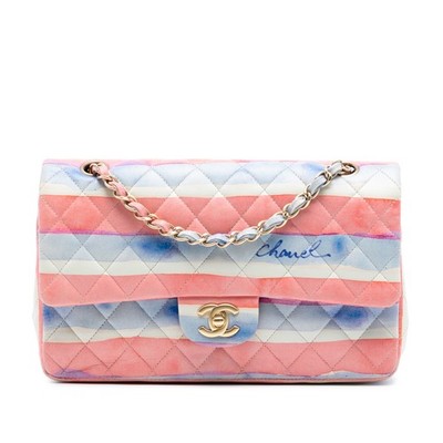 Chanel Medium Classic Printed Lambskin Watercolor Double Flap Schultertasche