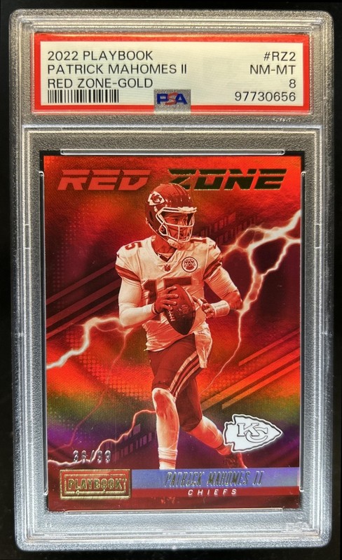 2022 Panini Playbook Patrick Mahomes II Red Zone Gold #/99 Chiefs PSA 8
