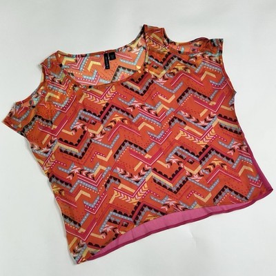 Full Tilt Cold Shoulder Top Blouse Sz XL Semi Sheer Short Sleeve Orange Hot Pink