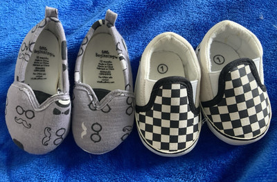 Little Beginnings 2 Pair Baby Slip-On Casual Shoes Size 1 Glasses/Check Gray