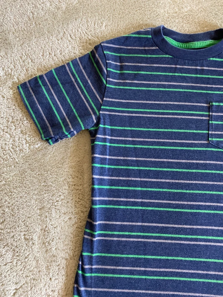 Circo 男孩蓝色绿色灰色条纹前口袋短袖衬衫 8-10 — 第 3/4 张图片