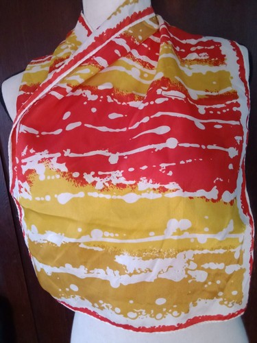 Vintage 70er Jahre Vera Neumann 44" langer Schal rot orange gold Herbstfarben - Bild 5 von 9