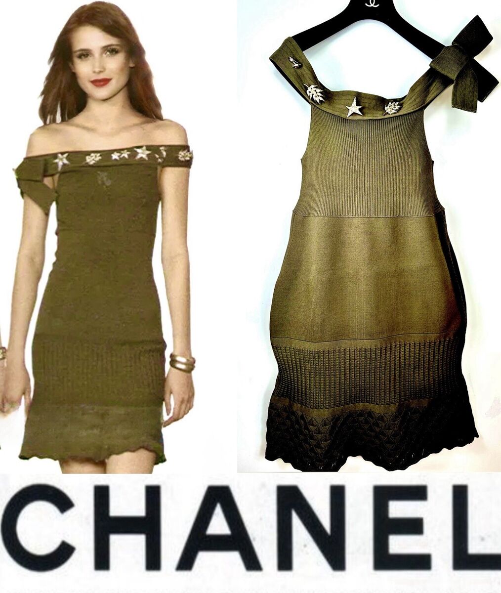 8K Chanel 2008 Crystal Star Pin Midi Green Top Dress 40 42 8K Chanel 2008 Crystal Star Pin Midi Green Top Dress 40 42