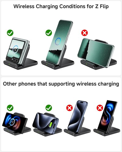 Wireless Charger for Samsung Galaxy Z Flip 6/5/4/3, Foldable Phone Charger Stand - Picture 8 of 8