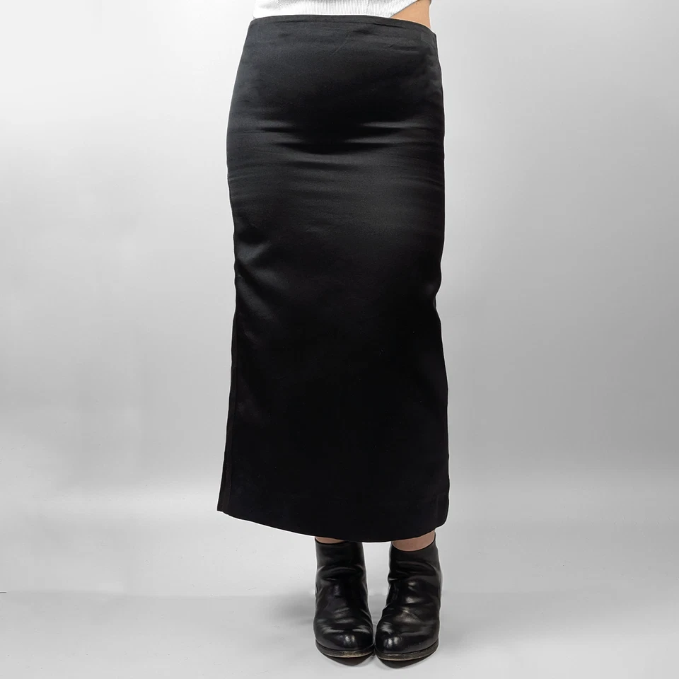 Miu Miu атласной шелк макси длинный черный трапециевидный прямой карандаш юбка S/IT40/W26 - Изображение 2 из 4