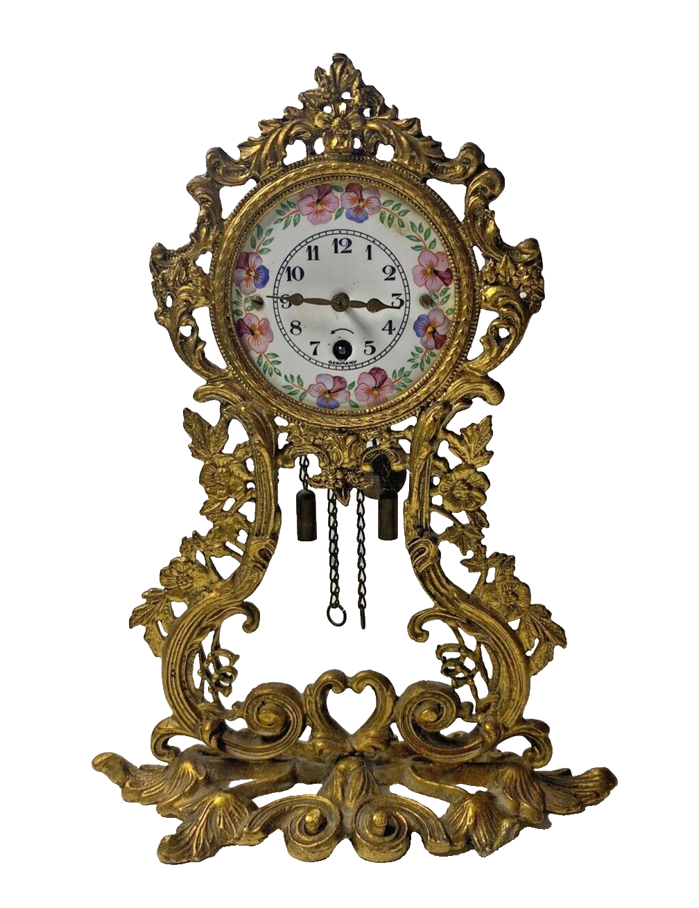 Vintage Ornate GerbWinter Mantel Clock Enamel Floral Face 24k Gold Plated eBay