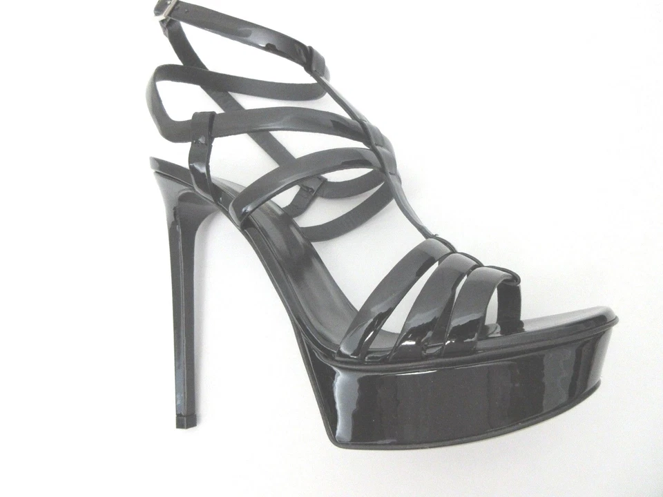 $995 Saint Laurent Yves Bianca 105 Sandalias con tiras de charol negro 40 9,5 Foto 4 de 4