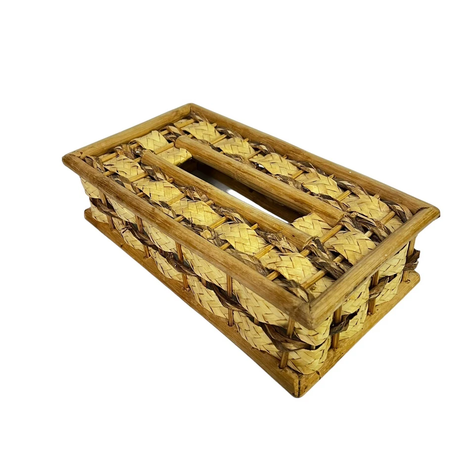 De Colección Caja de Pañuelos Cubierta Mimbre Ratán Bambú Soporte Natural BOHO MCM Island Foto 2 de 4