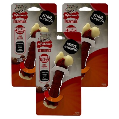 3 Pack Nylabone Essentials Power Chew Long Lasting Beef Flavor Medium Dog Toy