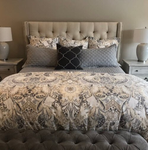 Pottery Barn Celeste Damask Comforter Charcoal Tan Queen 2 Euro Sham Charcoal eBay