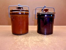 Two (2) Vintage Stoneware Crock Jars with Wire Clasp Lids Nice'n'Clean Pair!
