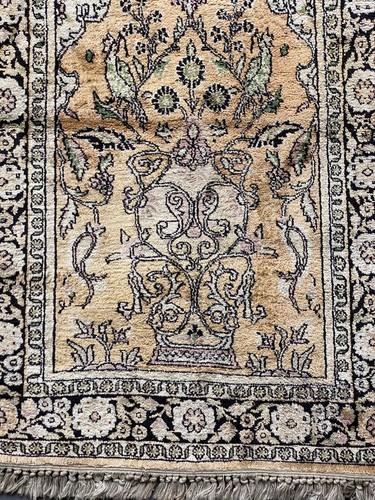 Vintage traditioneller handgefertigter orientalischer indischer Kaschmir weißer Seideteppich 52x29 - Bild 4 von 8