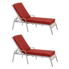 Aoodor 2Pcs Patio Chaise Lounge Cushion Pad Outdoor Water Resistant Mat, Red