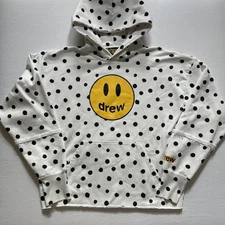 Drew House Hoodie Mens Large White Polka Dot Smiley Face Pullover Justin Beiber