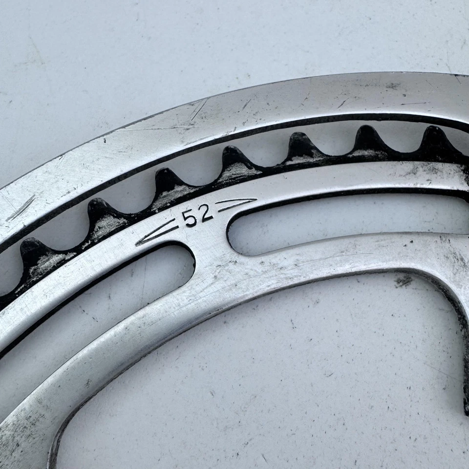 Plato de bicicleta vintage 52T 5 pernos aleación plata protección integrada bicicleta A78 Foto 3 de 4