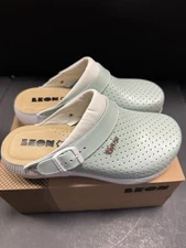 LEON Womans Anatomic Shoe Green Pearl Clogs Genuine Leather Size 38