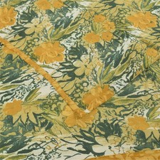 Sanskriti Vintage Saree Green Pure Crepe Silk Floral Printed Sari 5.5 Yd Fabric