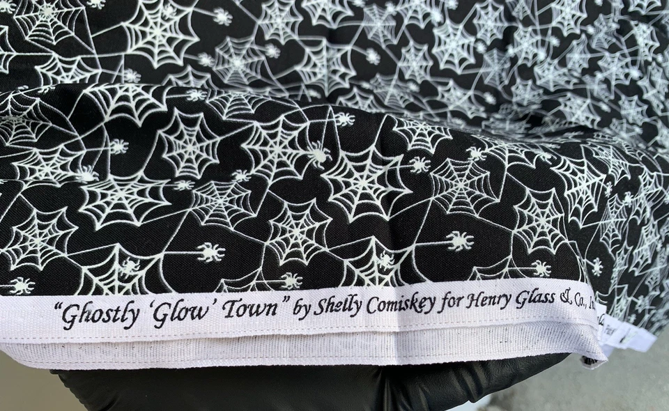 Ghostly Glow Town Henry Glass Fabrics Spiders Cobwebs Halloween Fabric 31" Long - Image 3 of 3