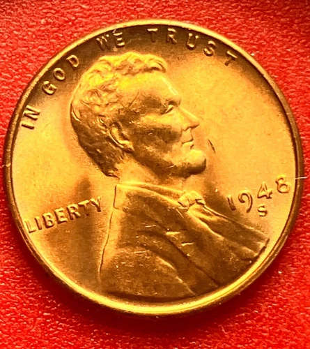 1948-S Lincoln Wheat Cent Penny GEM RED BU From an Original Bank Roll