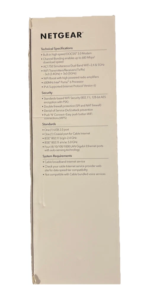 Netgear AC1750 WiFi Cable Modem Router C6300 DOCSIS 3.0 - Image 4 of 4