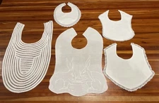 Lot Of 5 Vintage Baby/Toddler Bibs, Whites, Lace, Bunny