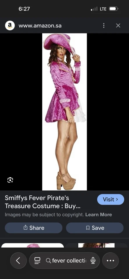 Pink Pirate Costume Dress  And Hat Size Women’s Small Can Stretch To Medium - Image 3 of 4