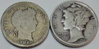 Lot of Mercury and Barber Silver Dimes - 1902 and 1941 P Brilliant Circulated