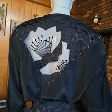 Vtg 80s Monochrome Silk Jacquard Hong Kong Embellished Skirt Blouse 2 Pc Set S/M