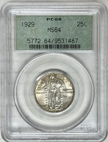 1929 STANDING LIBERTY QUARTER PCGS MS64 OLD GREEN HOLDER