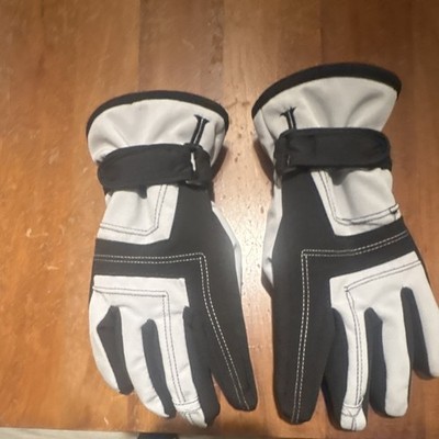 Black White Insulated Polyester Winter Sports Gloves Ski Snowboard Gauntlet