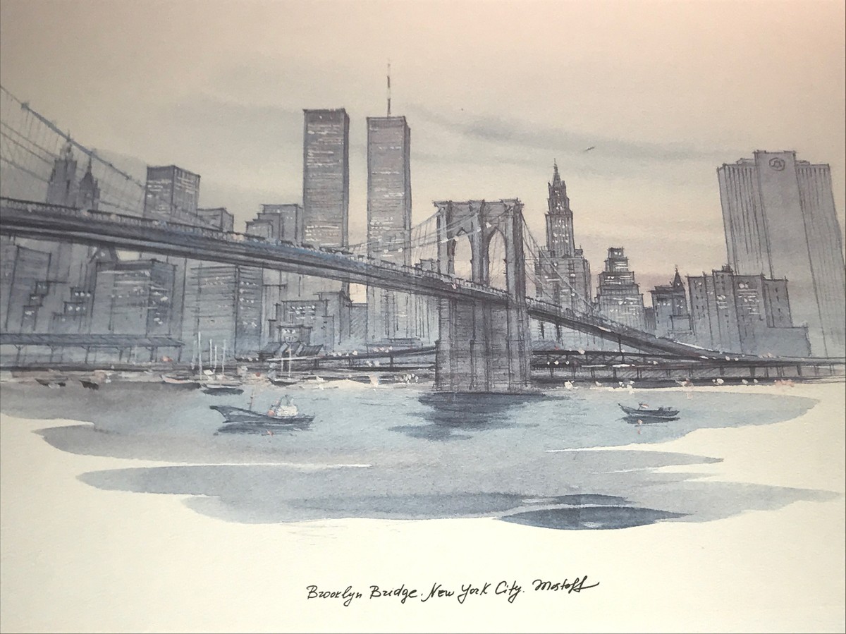 ニューヨーク絵画　リトグラフ ニューヨークの眺め。ウィリアムストリートのウォール街の風景