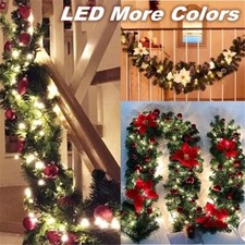 9ft Artificial LED Light Christmas Garland Xmas Tree Rattan Wreath Home Decor