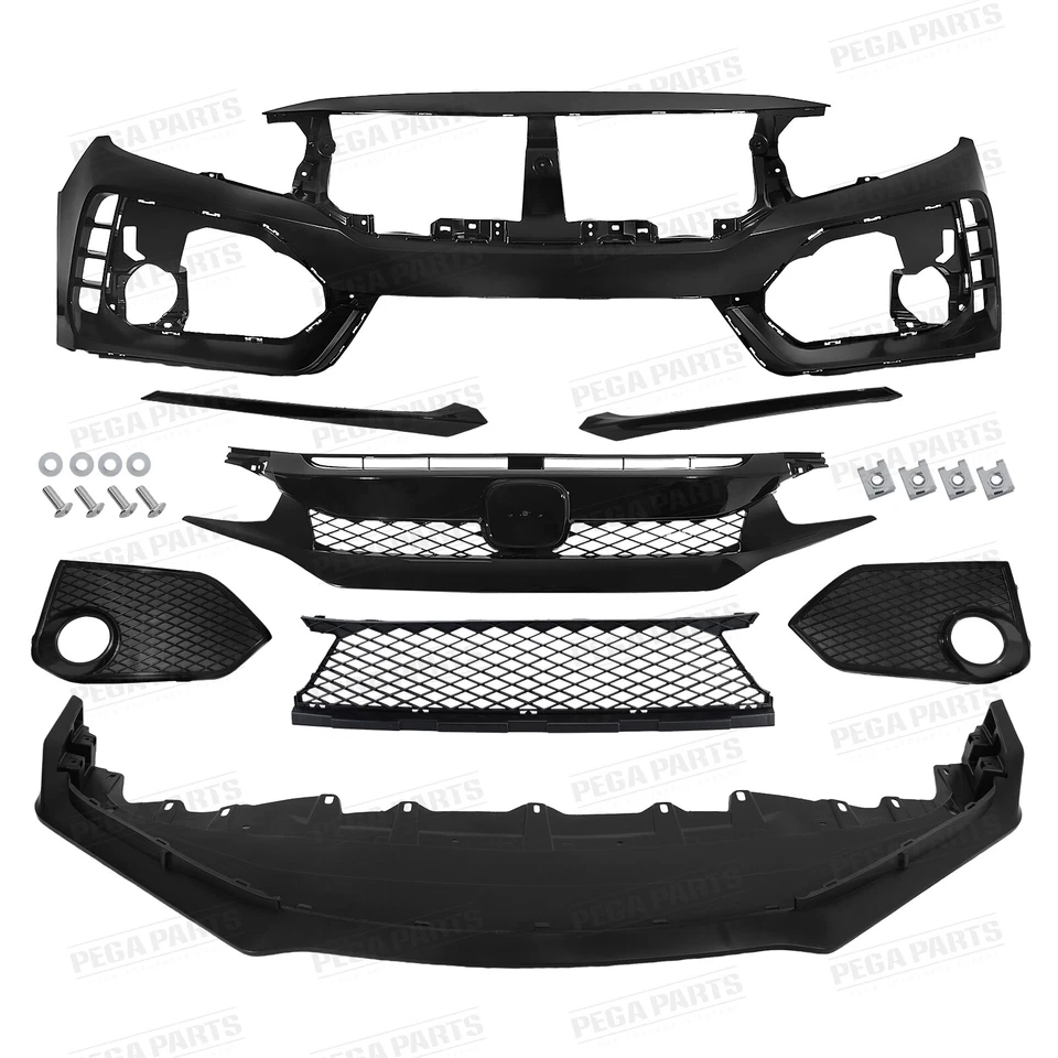 For 2016-2021 Honda Civic Type R Style Front Bumper Cover Kit with Grille & Lip Foto 2 de 4