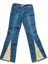 GUESS Girls Jeans 80s SZ 10 Boho Hippie Bell Bottom Festival Denim Suede Studs