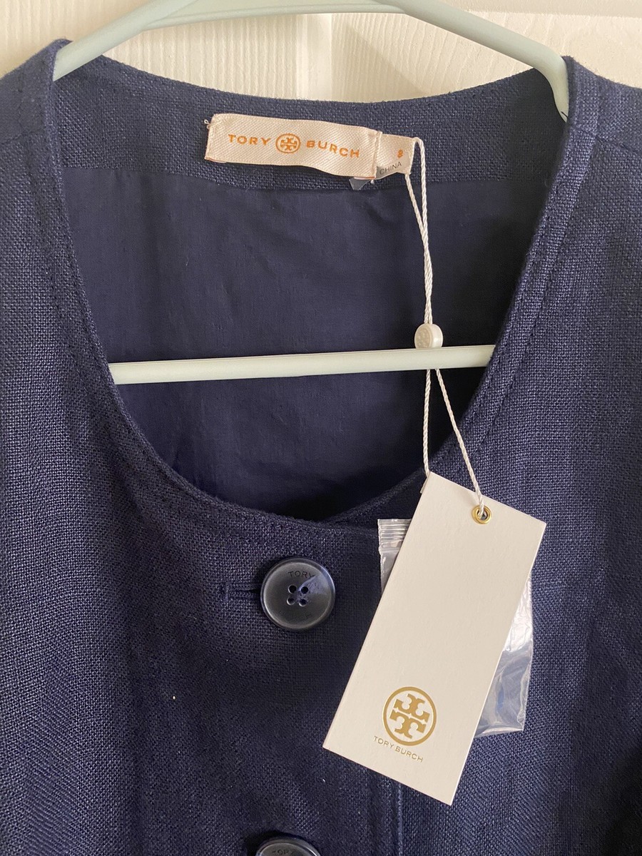 knee length dresses for ladies Tory Burch Black Cotton Linen Button Front Belted Utility Knit Dress