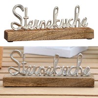 Schriftzug SterneküChe Aufsteller 22X9X4 Mangoholz Aluminium Deko Tischdeko