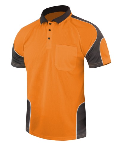Work Polo Hi Vis Shirts Short Sleeve Mens Ladies PANEL PIPING Orange Yellow Pink - Picture 52 of 70