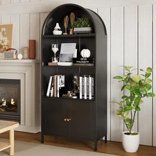73'' Arched Cabinet, Modern Metal Kitchen Pantry with Open & Adjustable Shelves