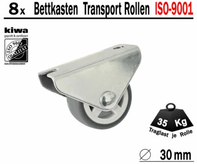 Kastenrolle Tischrolle Möbel Lauf Rollen 8 x Ø 30mm Gummi Grau BS-Rollen Germany